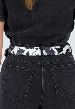 Zwarte Western Riem met Koeienprint