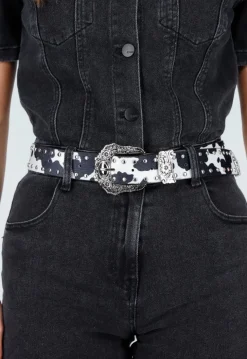 Zwarte Western Riem met Koeienprint