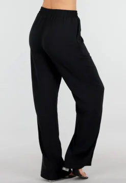 Zwarte Wide Leg Broek met Elastische Taille en Strikkoord