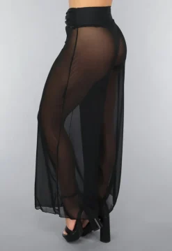 Zwarte Wide Leg Cover-Up Broek met Statement Detail