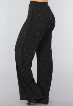 Zwarte Wide Leg Glitter Broek