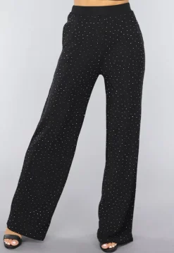 Zwarte Wide Leg Glitter Broek