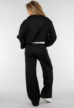 Zwarte Wide Leg Joggingbroek met Elastische Taille en Stretch