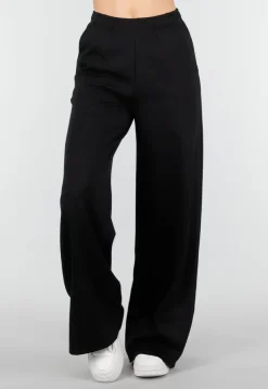 Zwarte Wide Leg Joggingbroek met Elastische Taille en Stretch