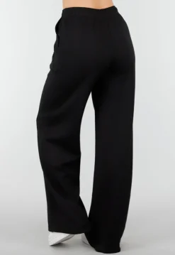 Zwarte Wide Leg Joggingbroek met Elastische Taille en Stretch