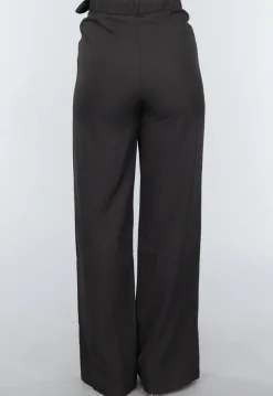 Zwarte Wide Leg Overslag Pantalon met Strikdetail