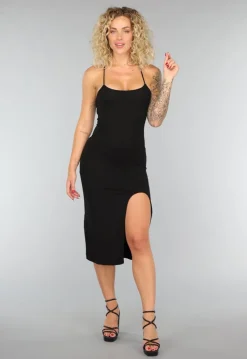 Zwarte Zachte Bodycon Jurk met Split