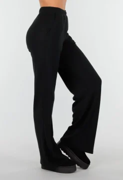 Zwarte Zachte Stretch Broek met Rechte Pijpen