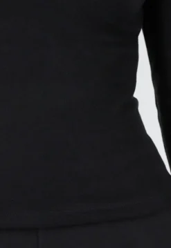 Zwarte Zachte Stretch Top met Col en Lange Mouwen