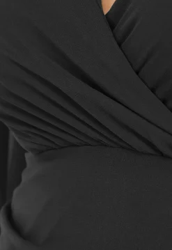 Zwart Geplooid Overslag Jurkje met Chiffon Mouwen