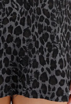 Zwart Grijs Oversized Cheetahprint T-shirt met Korte Mouwen