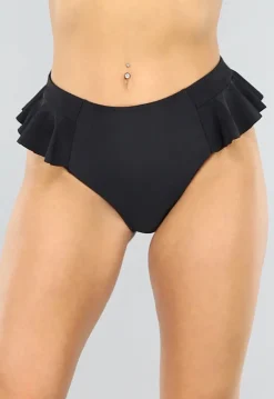 Zwart High Waist Maxi Bikinibroekje met Ruches
