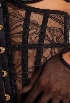 Zwart Kanten Lingerie Set met Korset en Jarretels