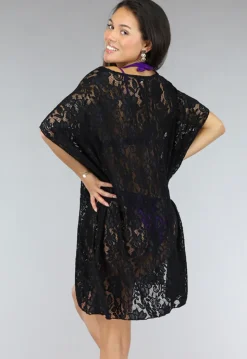 Zwart Kanten Loose-Fit Strandtuniek