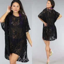 Zwart Kanten Loose-Fit Strandtuniek