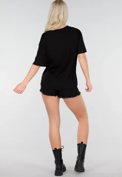 Zwart Katoenen T Shirt met V Hals en Korte Mouwen