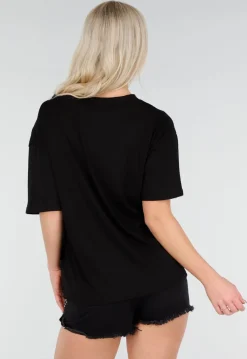 Zwart Katoenen T Shirt met V Hals en Korte Mouwen