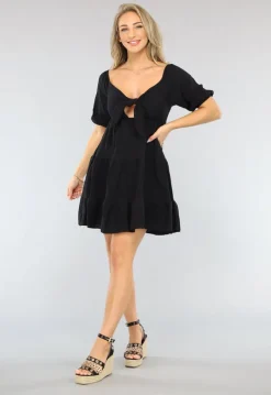 Zwart Mousseline Jurkje met Cutout