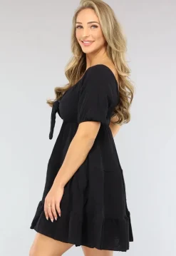 Zwart Mousseline Jurkje met Cutout