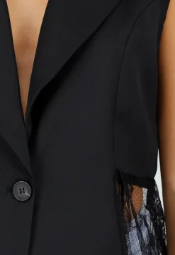 Zwart Mouwloos Gilet met Kanten Details