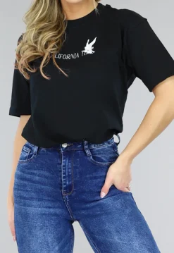 Zwart Oversized T-Shirt met Duif Print