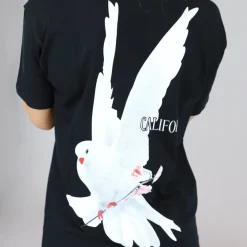 Zwart Oversized T-Shirt met Duif Print