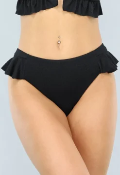Zwart Ruffle Bikini Broekje met Hoge Taille