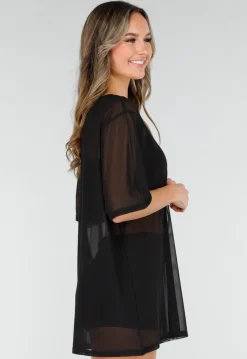 Zwart See-Through Cover-up T-Shirt met Stretch
