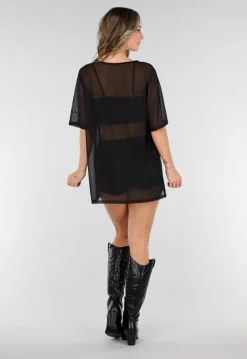 Zwart See-Through Cover-up T-Shirt met Stretch