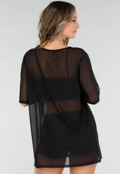 Zwart See-Through Cover-up T-Shirt met Stretch