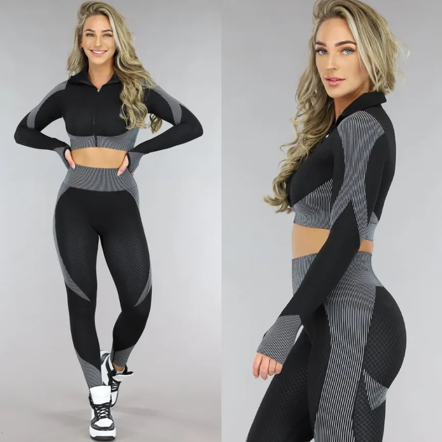 Zwart Sport Knitted 2-Piece Set