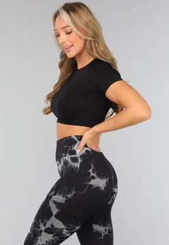 Zwart Sporttopje met Korte Mouwen