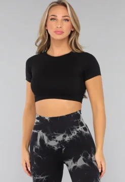 Zwart Sporttopje met Korte Mouwen