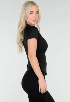 Zwart Sport T Shirt met Korte Mouw en Stretch