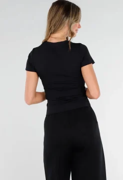 Zwart Sport T-Shirt met Korte Mouwen en Stretch