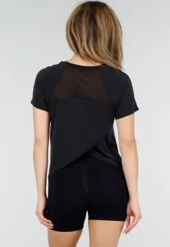 Zwart Sport T-shirt met Mesh en Gekruiste Rug