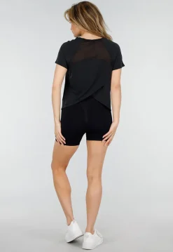 Zwart Sport T-shirt met Mesh en Gekruiste Rug