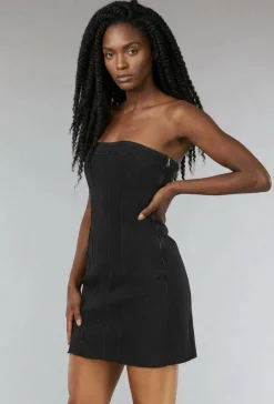 Zwart Strapless Denim Jurkje