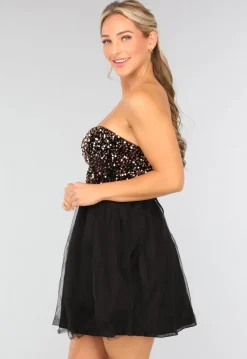 Zwart Strapless Tule Jurkje met Pailletten