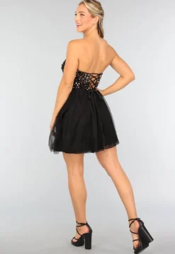 Zwart Strapless Tule Jurkje met Pailletten