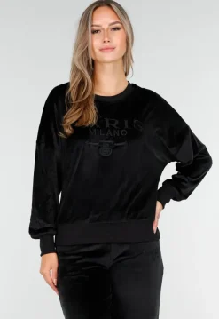 Zwart Velours Huispak met Lange Mouwen en Wijde Broek