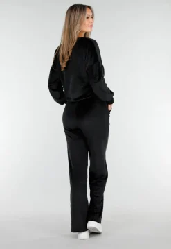 Zwart Velours Huispak met Lange Mouwen en Wijde Broek