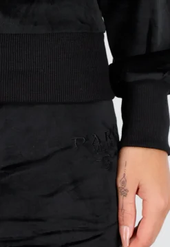 Zwart Velours Huispak met Lange Mouwen en Wijde Broek