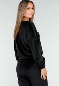 Zwart Velours Huispak met Lange Mouwen en Wijde Broek