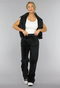 Zwart Velours Wide Leg Huispak