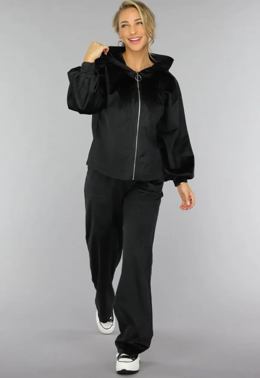 Zwart Velours Wide Leg Huispak