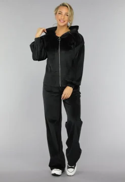 Zwart Velours Wide Leg Huispak