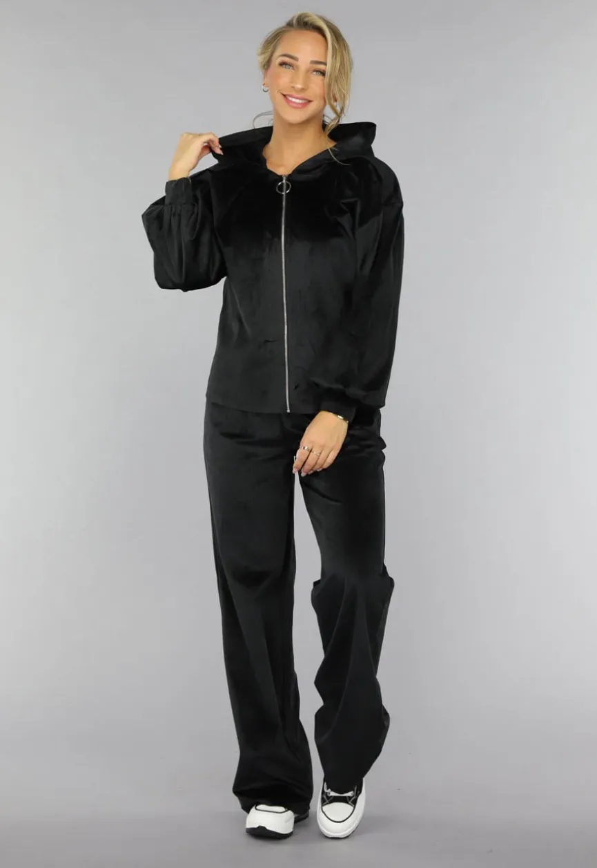 Zwart Velours Wide Leg Huispak
