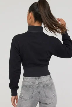 Zwart Vest in Kort Model met Afneembare Capuchon