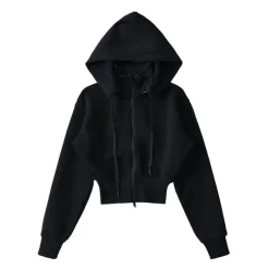 Zwart Vest in Kort Model met Afneembare Capuchon